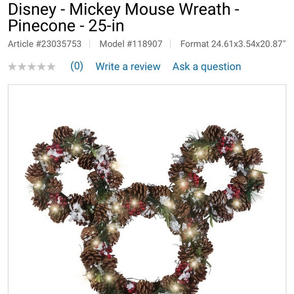 Mickey Mouse Pinecone Holiday Wreath with Red Accents - Picture 2 of 5